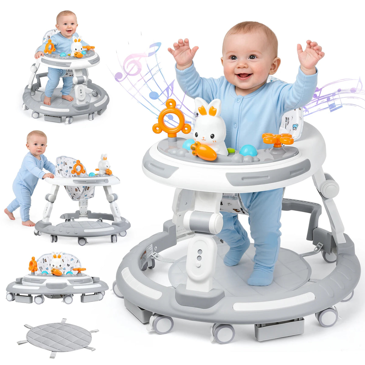 Safety-Enhanced 4-In-1 Grow-With-Me Baby Walker & Play Center - Adjustable 8 Heights, Anti-Tip Base,.
