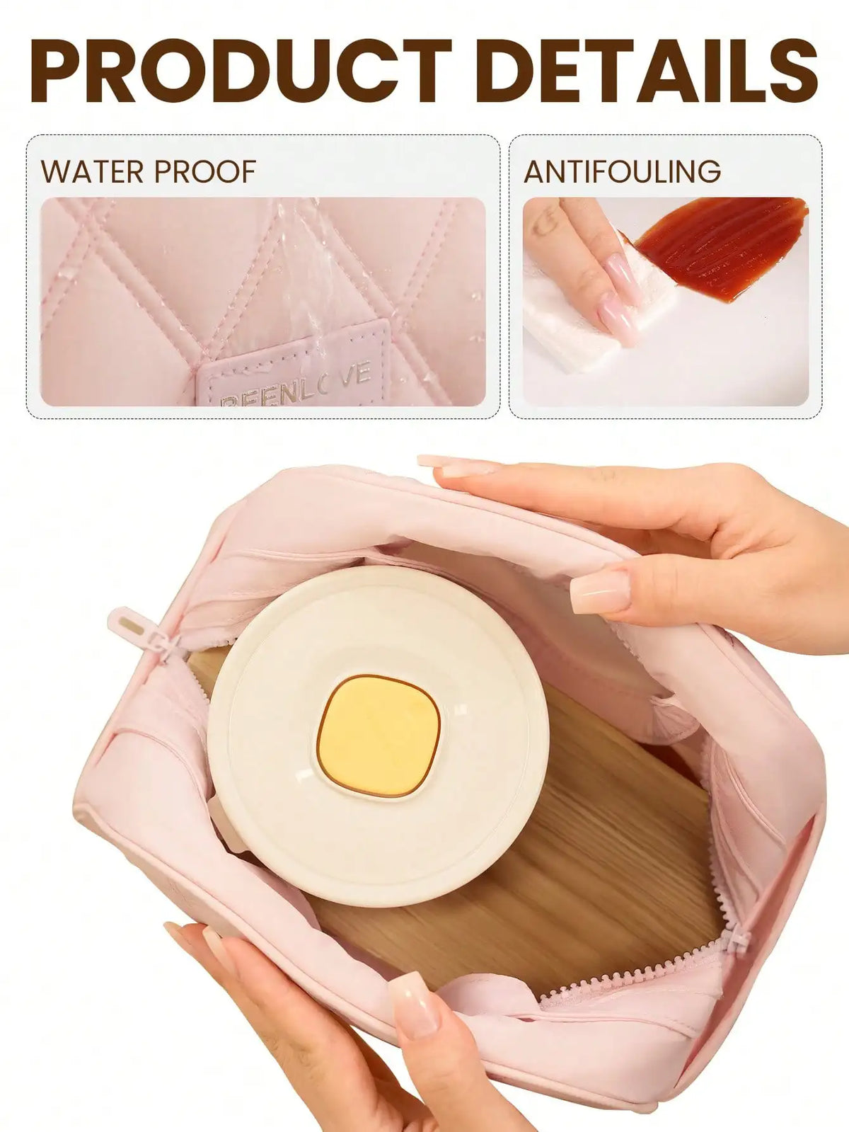 1pc Large Capacity Quilted Insulated Lunch Bag. Waterproof Leak-Proof Lunch Box Storage Bag, .