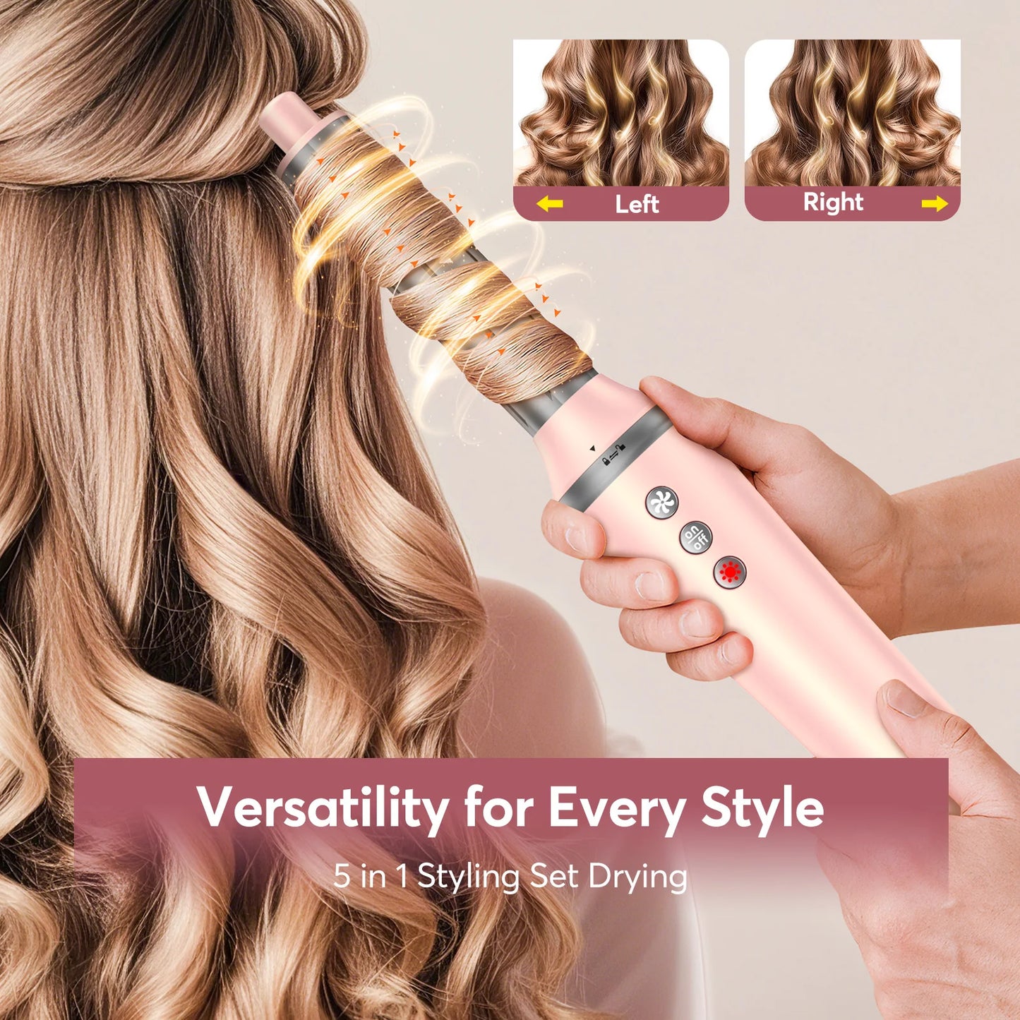 5 in 1 High-Speed Hot Air Styler Frizz-Free Fast Drying No Heat Damage Hair  with Travel Bag