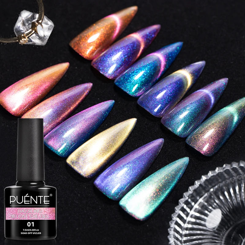 .6pcs/set Aurora Glitter 9D Cat Magnetic Gel Nail Polish With Magnet Soak Off UV Nail Art Varnish Kit For Manicure