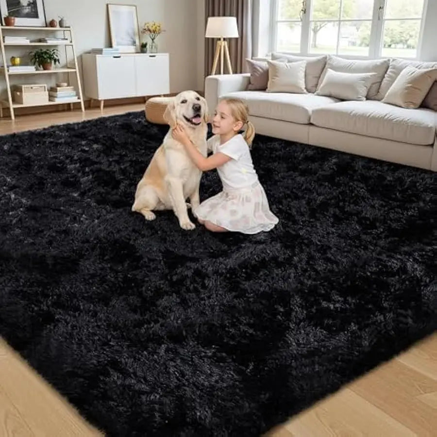 8x10 Area Rug. Ultra Soft Fluffy Shag Black Rugs, Large Fuzzy Plush Indoor Non Slip Carpet Washable Rug .