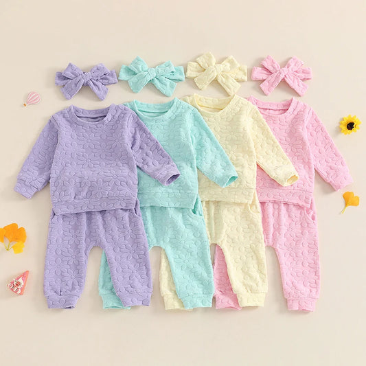 Toddler Girl Fall Outfit Daisy Embroidery Long Sleeve Sweatshirt with Elastic  Pants Headband Set