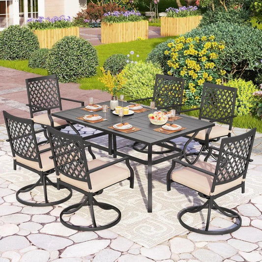 Outdoor Metal Swivel Chairs Set of 2 Patio Dining Chair with Cushion.