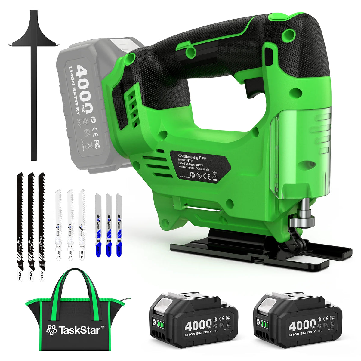 Cordless Jig Saw Tool With 2*4.0Ah Batteries Brushless 9 Blades 0–45° Bevel Cutting 4 Orbital Setting Straight Curved Cuts.