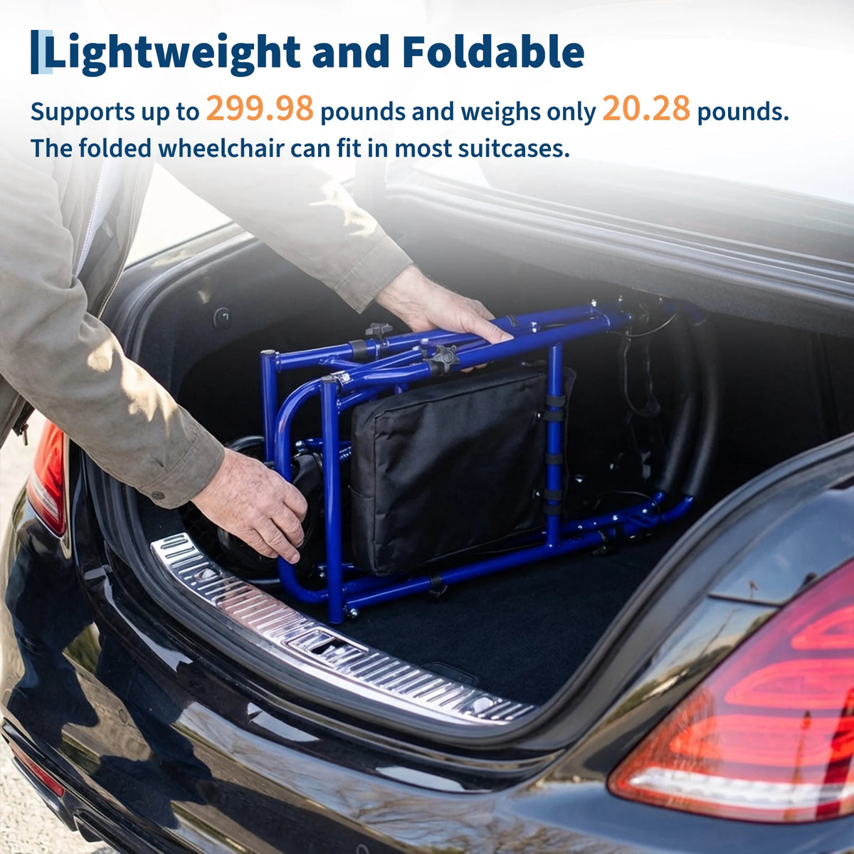 Lightweight Foldable Transport Wheelchair for Adults Foldable Portable Wheelchair Adjustable Height & Under seat Storage Bag