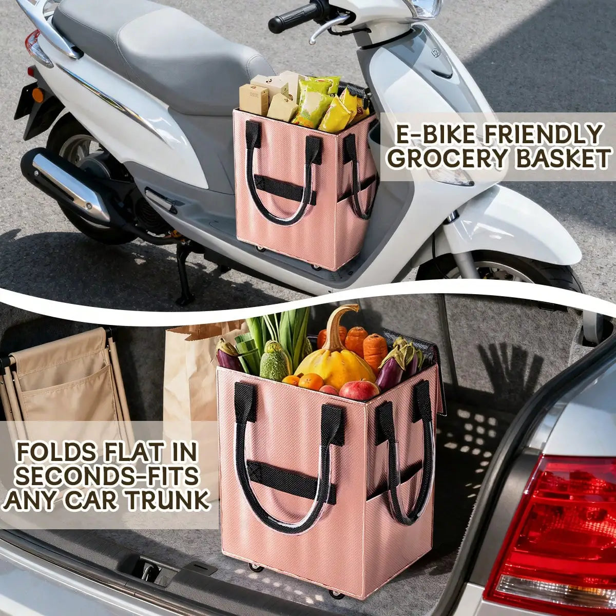 Rolling Grocery Shopping Tote - Portable Large Capacity Wheel Bag .