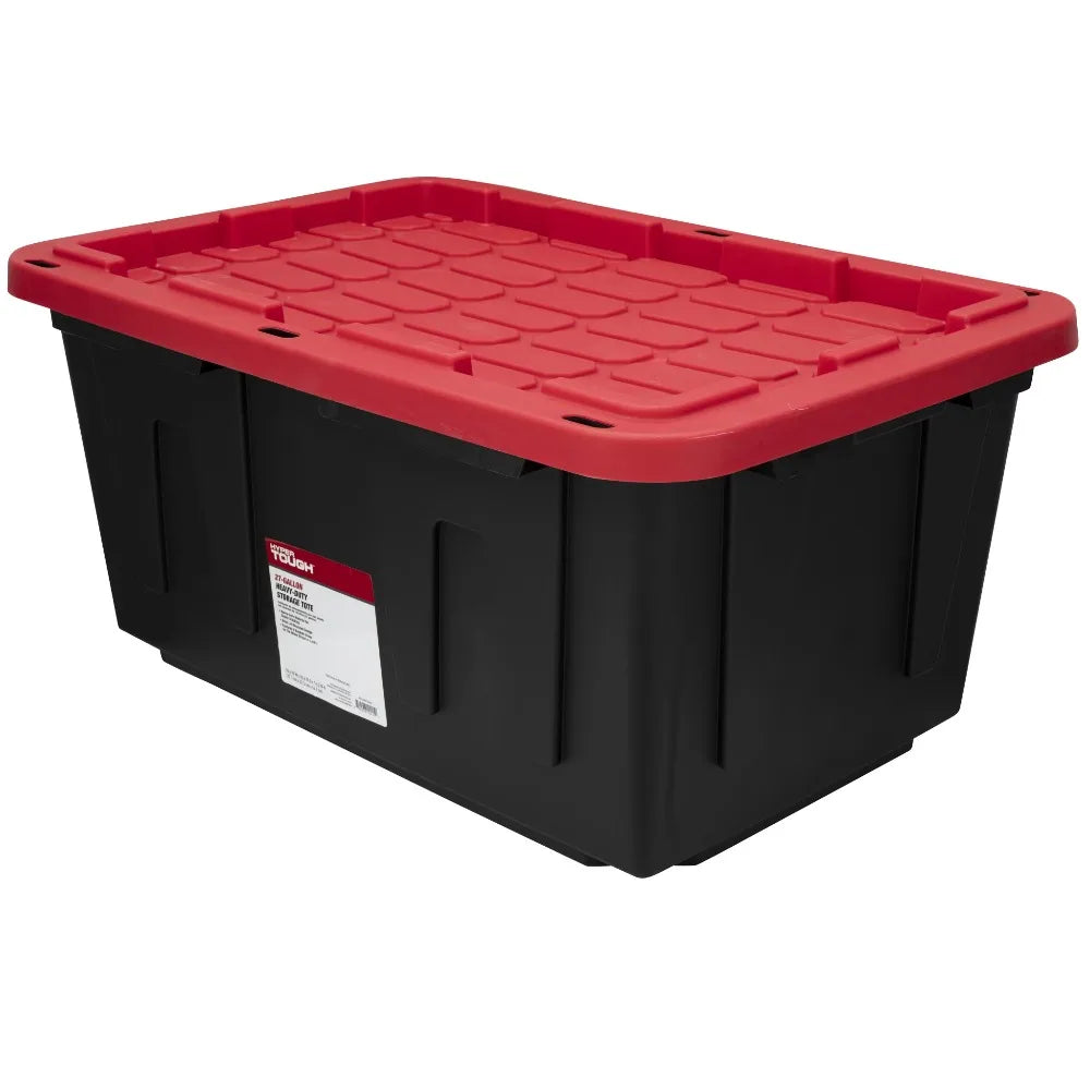 Heavy Duty Plastic Storage Container with Snap Lid 27 Gallon . Black and Red