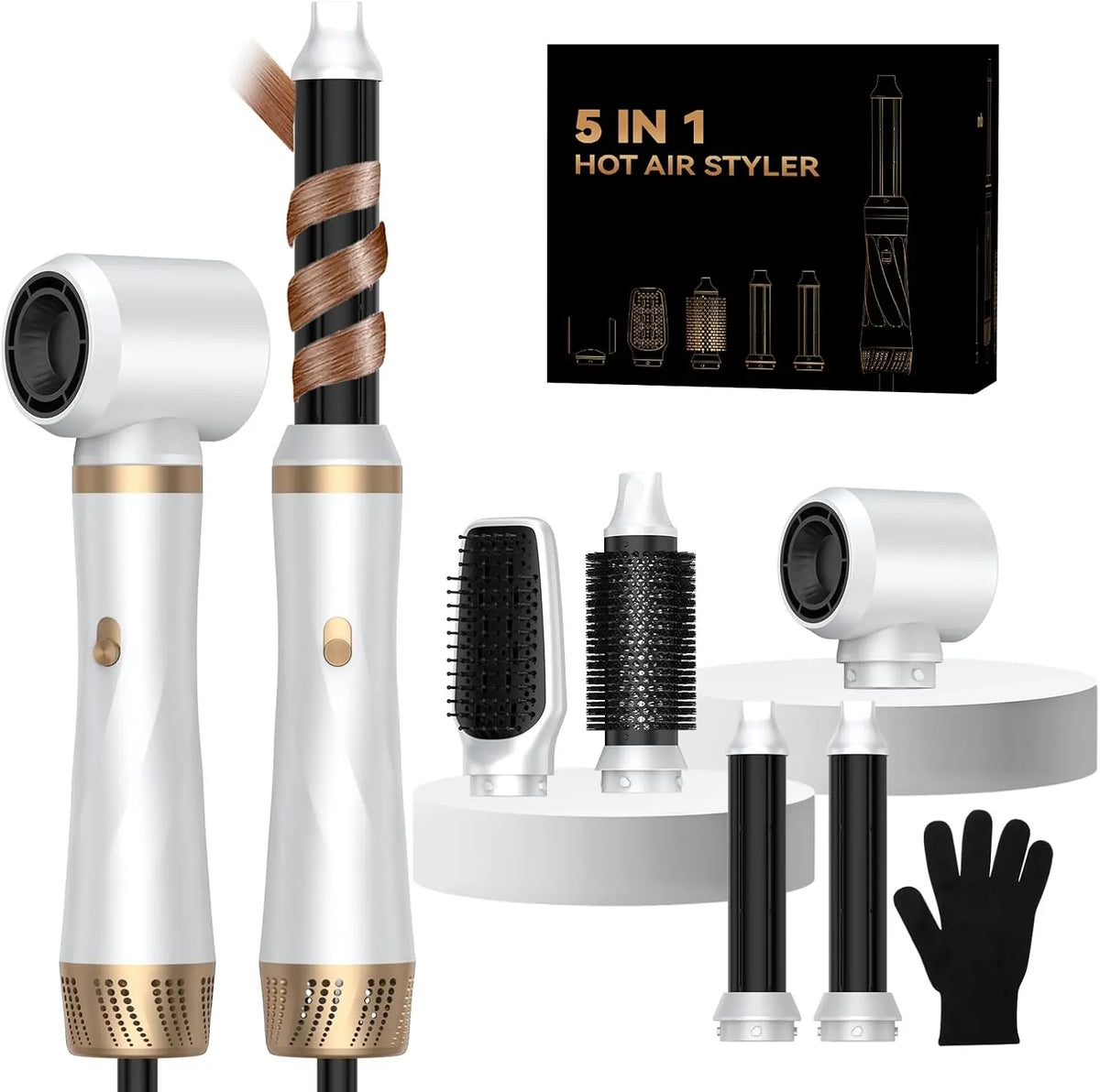 5-in-1 Hair Dryer Brush Set, Blow Dryer Brush with Air Style Wrap Hair Styler, Negative Ionic Magic Style Set, Detachable Air Cu