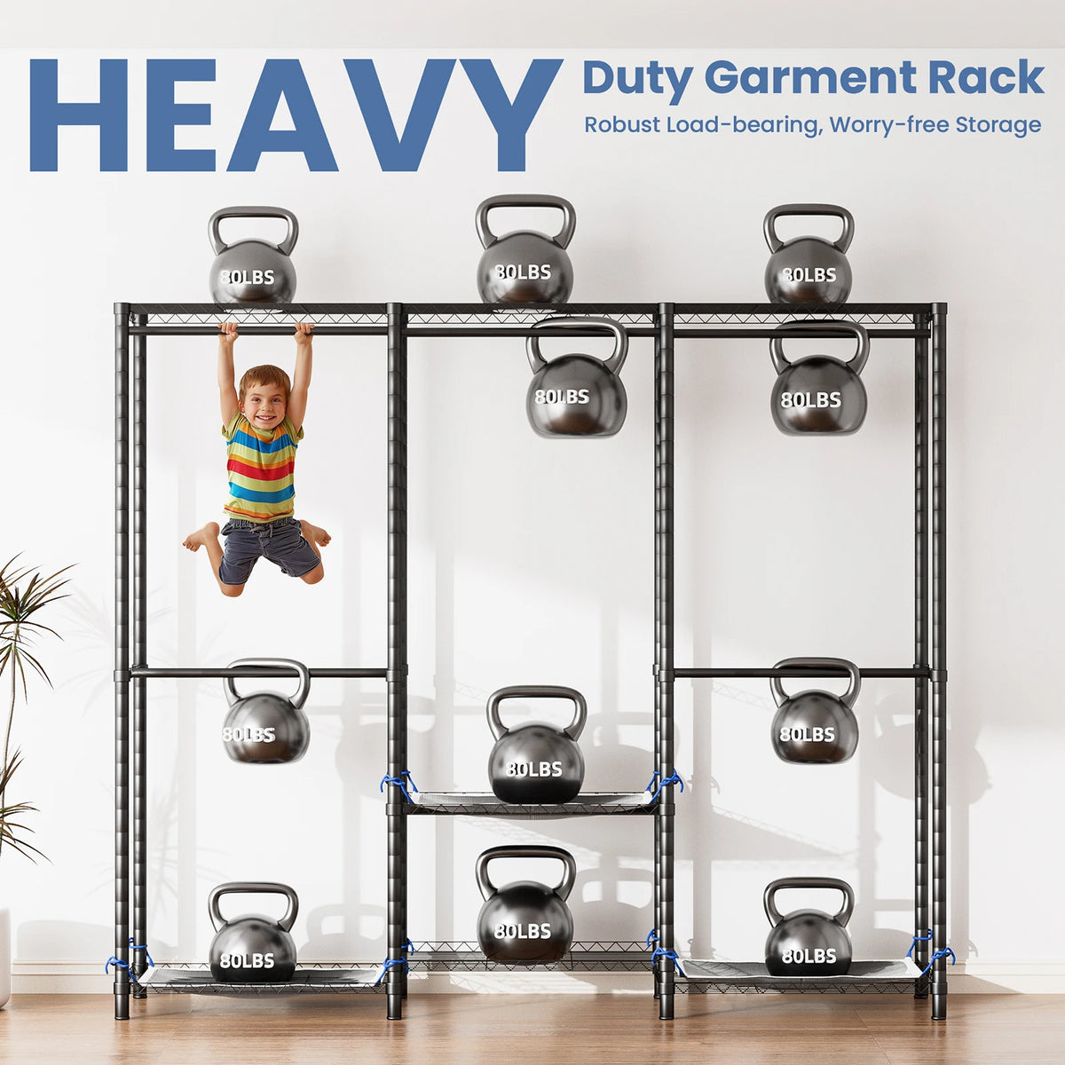 Portable Closet Wardrobe Storage Clothes Rack with Adjustable Non-Woven Fabric Cover
