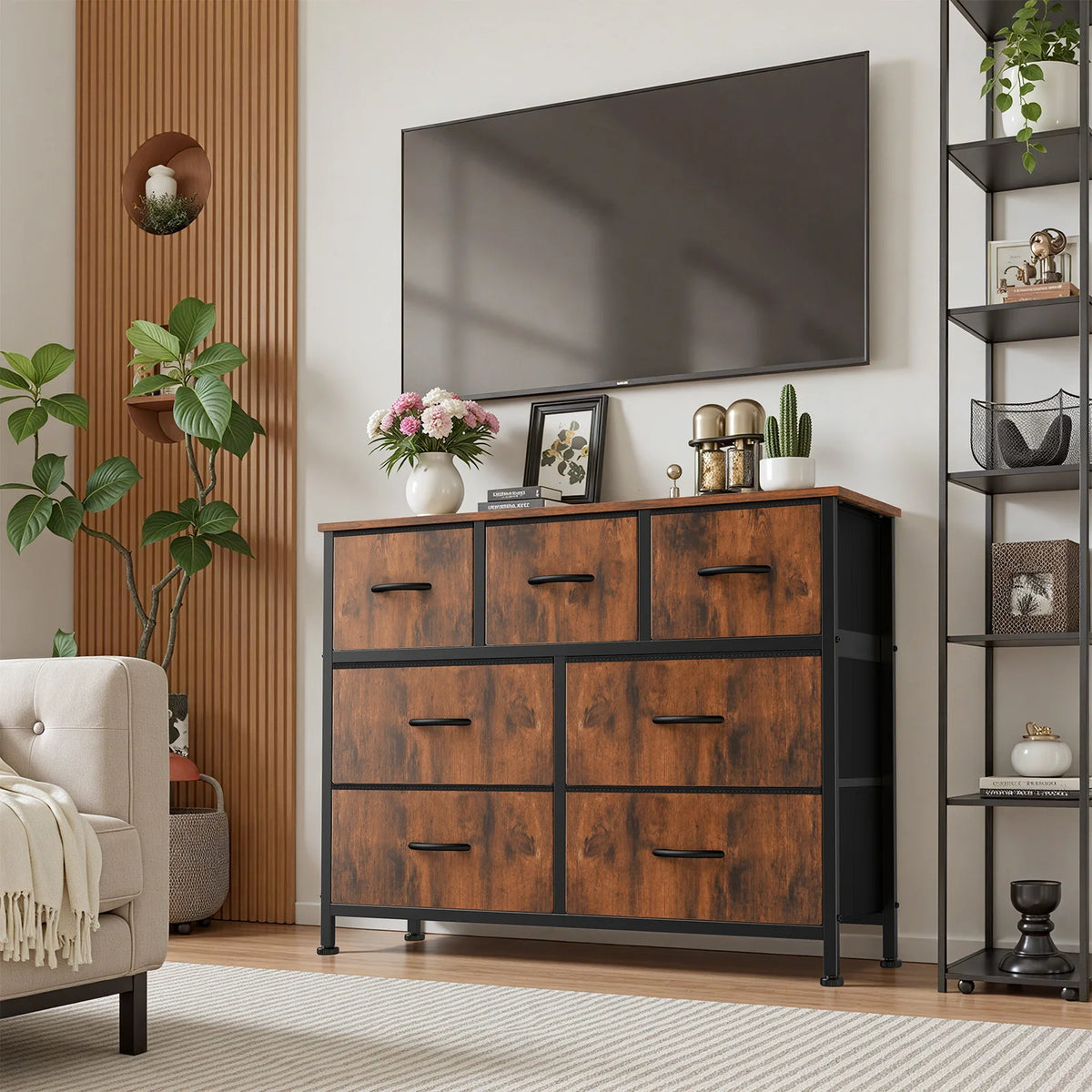 .Dresser . With 7 Fabric Drawers Organizer Storage Closet Chest Clothes.