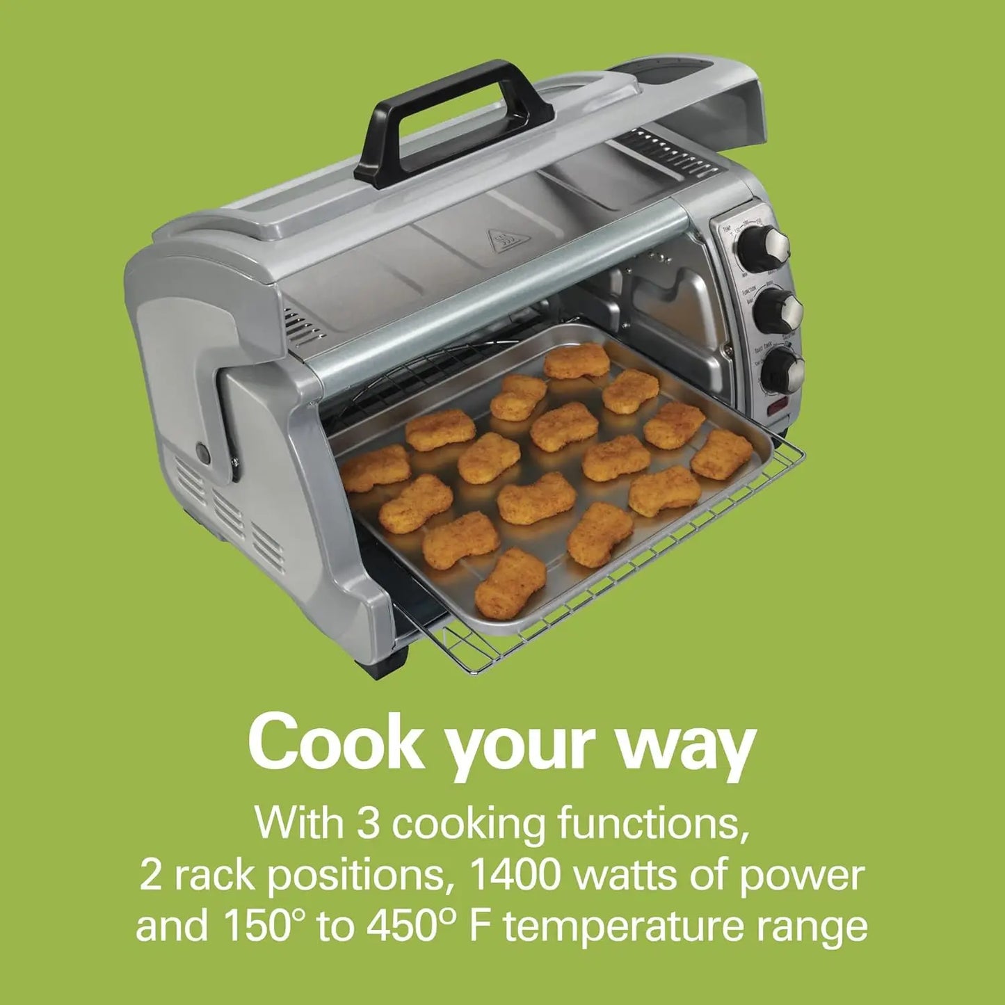 6 Slice Countertop Toaster Oven With Easy Reach Roll-Top Door, Bake, Broil & Toast Functions, Auto Shutoff, Silver .