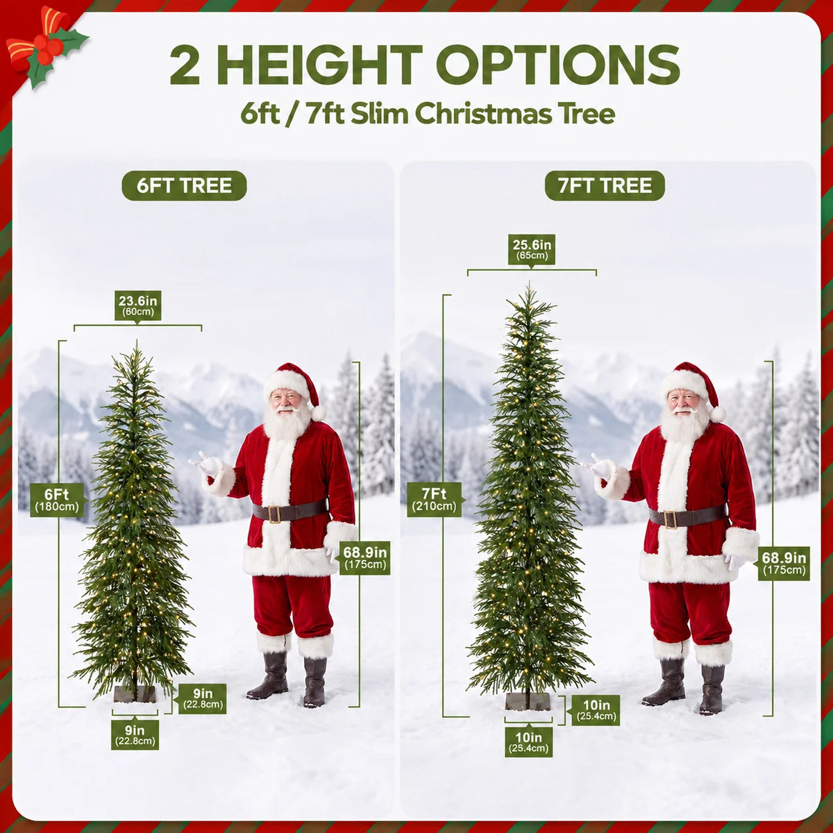 Artificial Pencil Christmas Tree, PE Realistic 6ft/7ft Prelit/.with Metal Stand, Holiday .