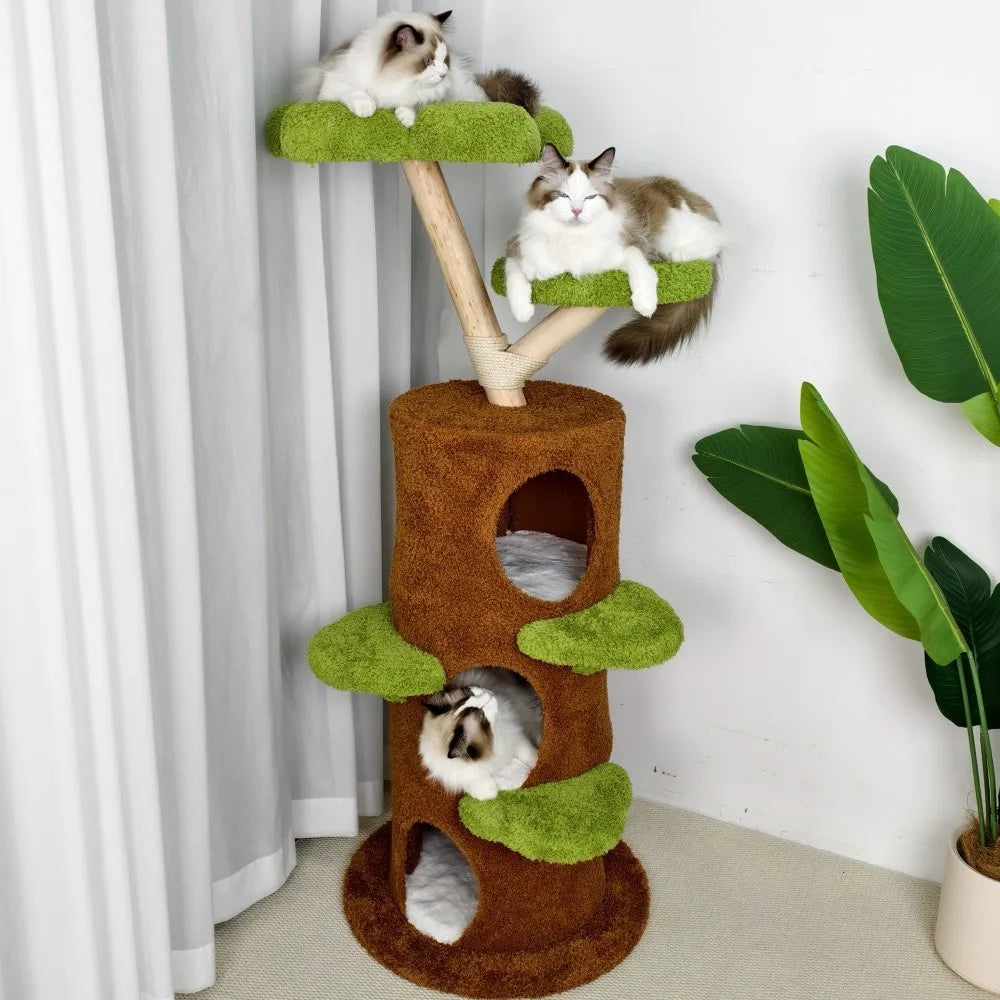 Luxury Wood Modern Cat Tree Tower Cat Scratching Post with Condo Bed .
