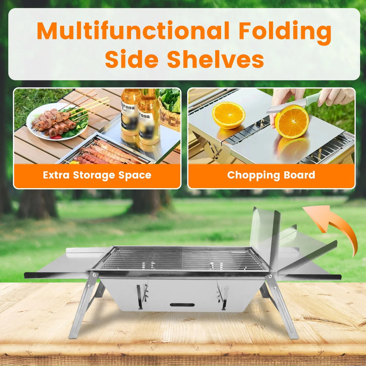 Foldable Charcoal BBQ Grill Stainless Steel Grill. Tabletop Barbecue Grill