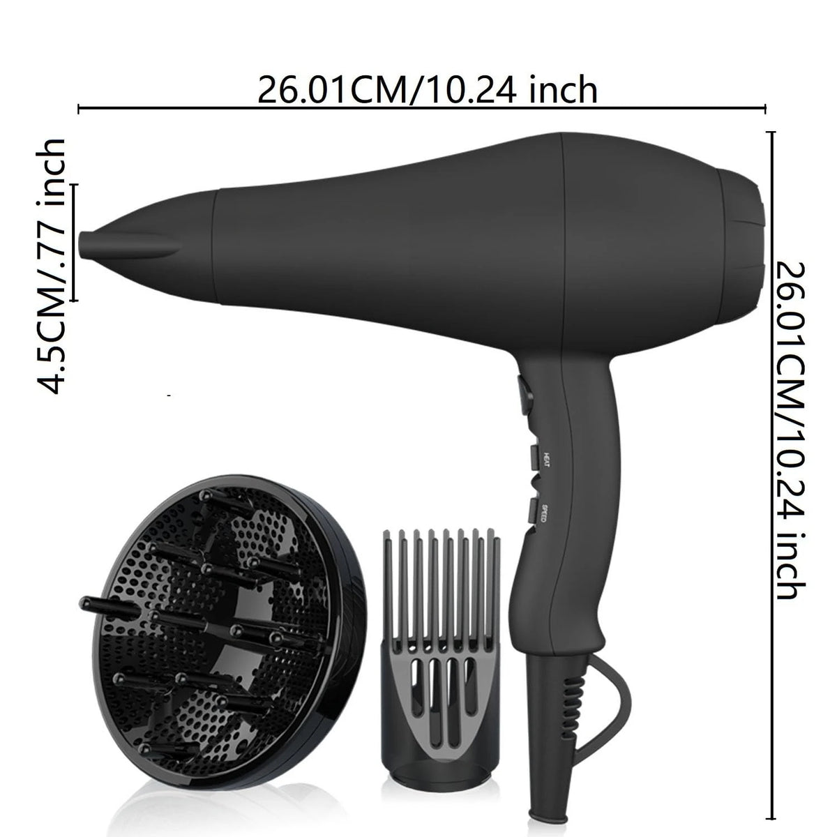 Hair Dryer with Diffuser & Comb and Concentrator, Lightweight Quiet Infrared Blow Dryer,    Black