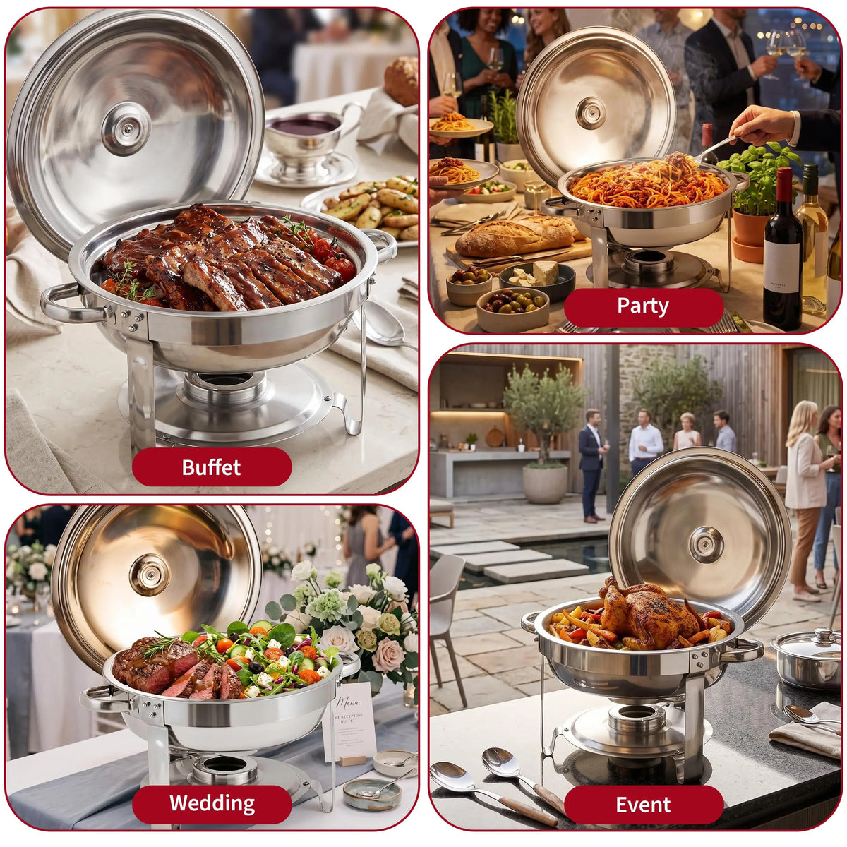 Chafing Dishes for Buffet, 2 Pack Round Chafing Dish Buffet Set, 5 QT Chafer Food Warmer with Lid,