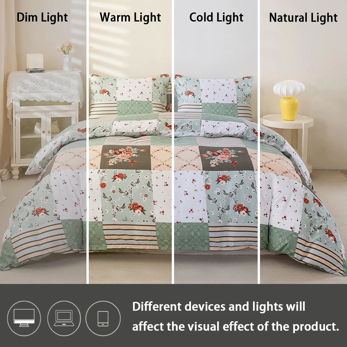 Green Patchwork Printed Duvet Cover Set,., Suitable for All Seasons, Includes 1 Duvet Cover and 1-2 Pillowcases