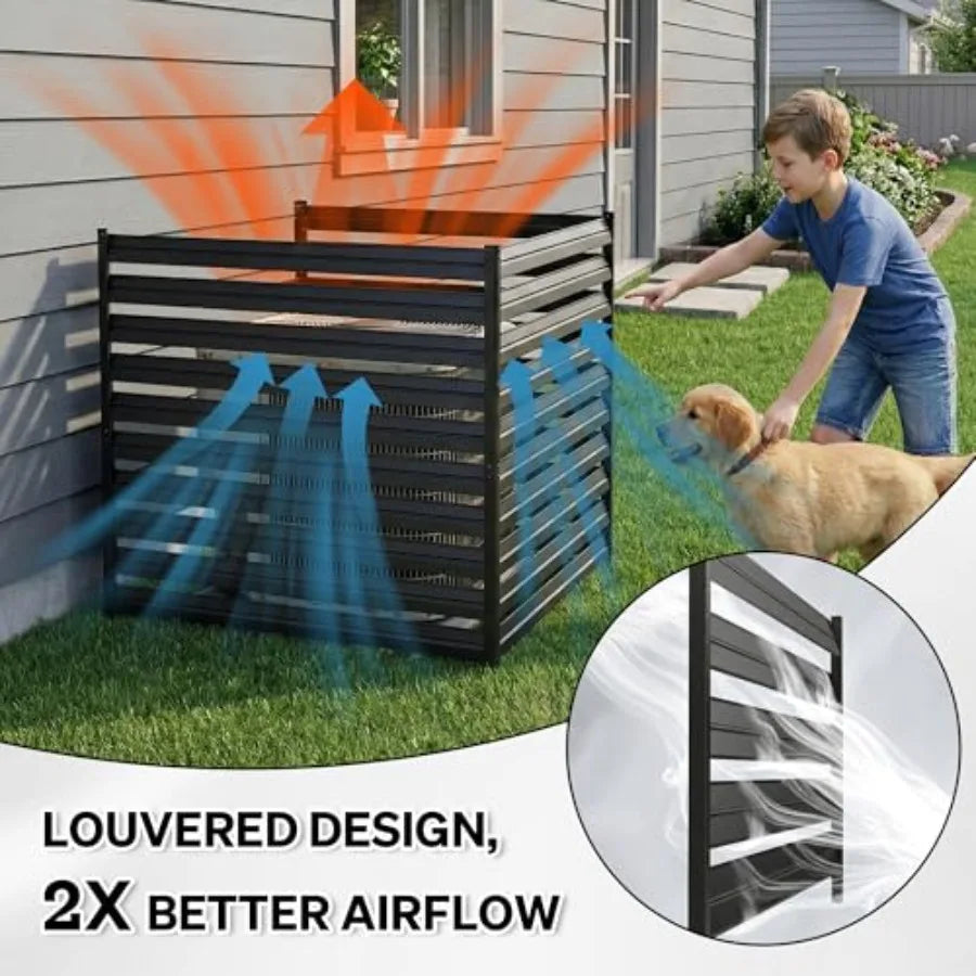 Outdoor Privacy Screen For Air Conditioner Units Made Of Metal With Gray Finish And Rust-Resistant Coating