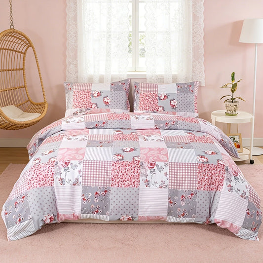 Patchwork Floral Light Pink Printed Duvet Cover Set