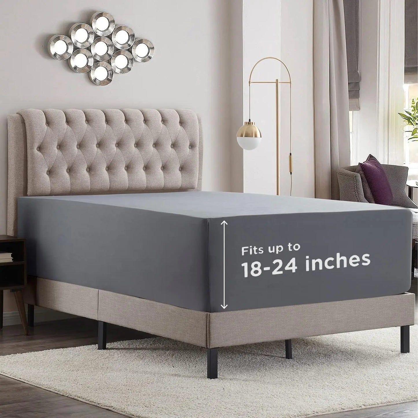 Extra Deep Pocket Queen Fitted Sheet, Fits 18-24 Inch Mattress, Wrinkle-Free with Corner Straps