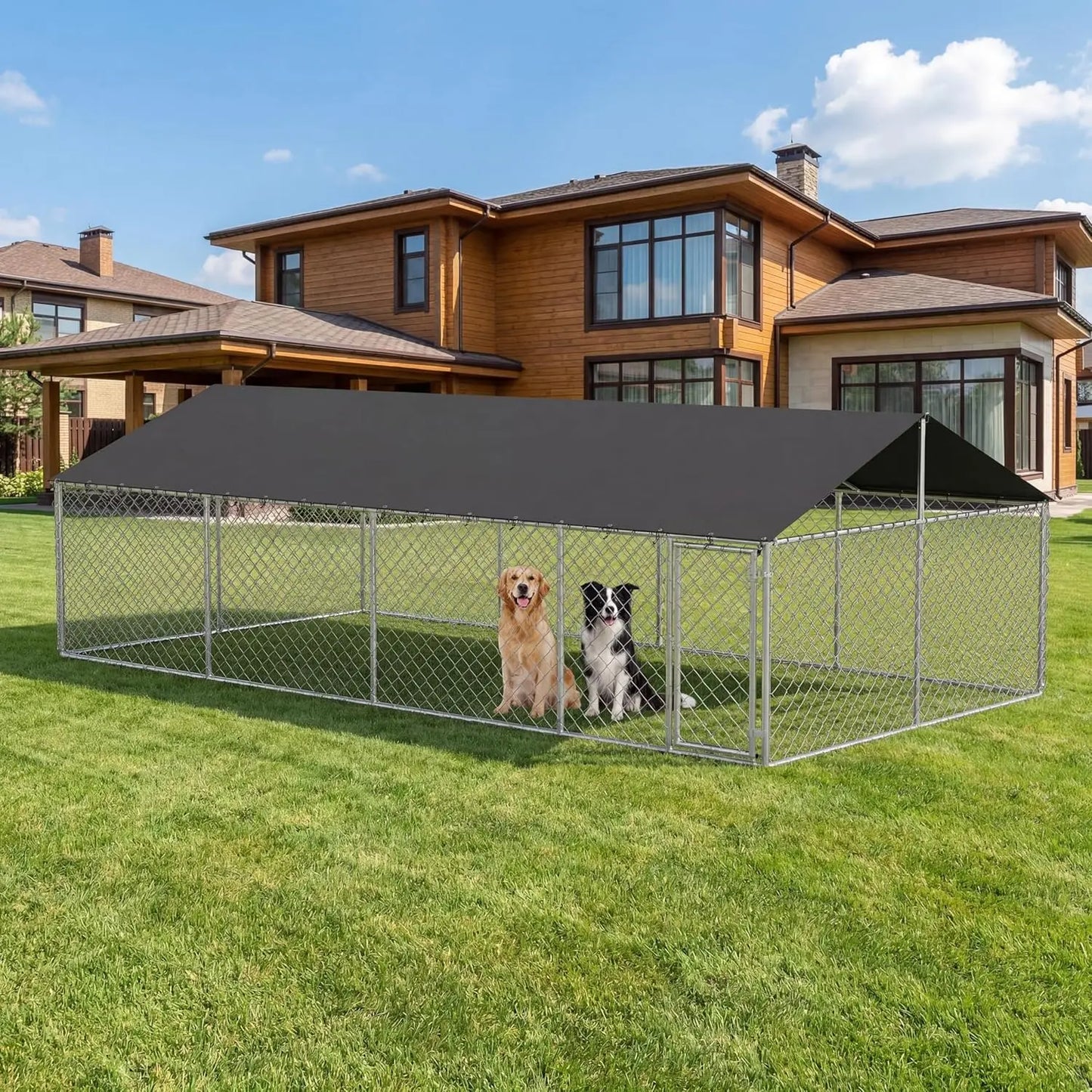 Large Outdoor Dog Cage, Heavy Duty Dog Kennel House Mesh, .Fence with Secure Lock.