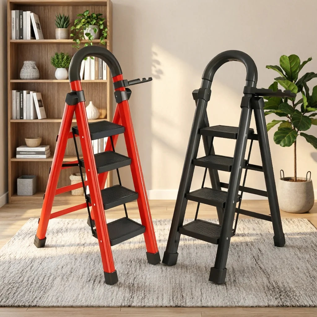 1 Heavy-Duty 3/4-Step Portable Folding Ladder, 500 Lb Weight Capacity,.