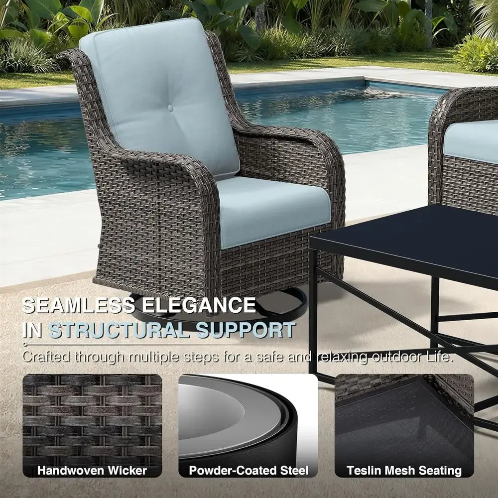 3-Piece Wicker Outdoor Swivel Rocker Set with High Back, Deep Seating, Wide Armrests, .