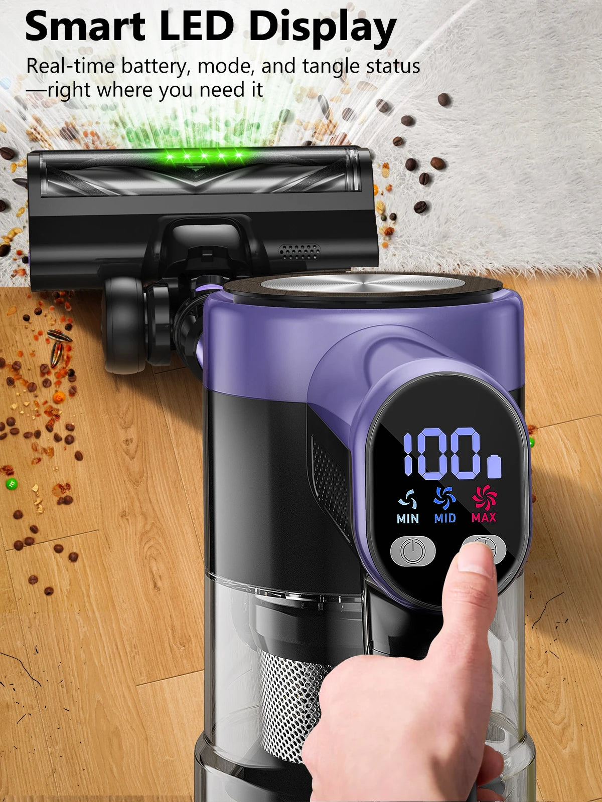500W/55KPA Self-Standing Cordless Vacuum Cleaner,60 Mins Handheld Vacuum. Carpet/Pet Hair