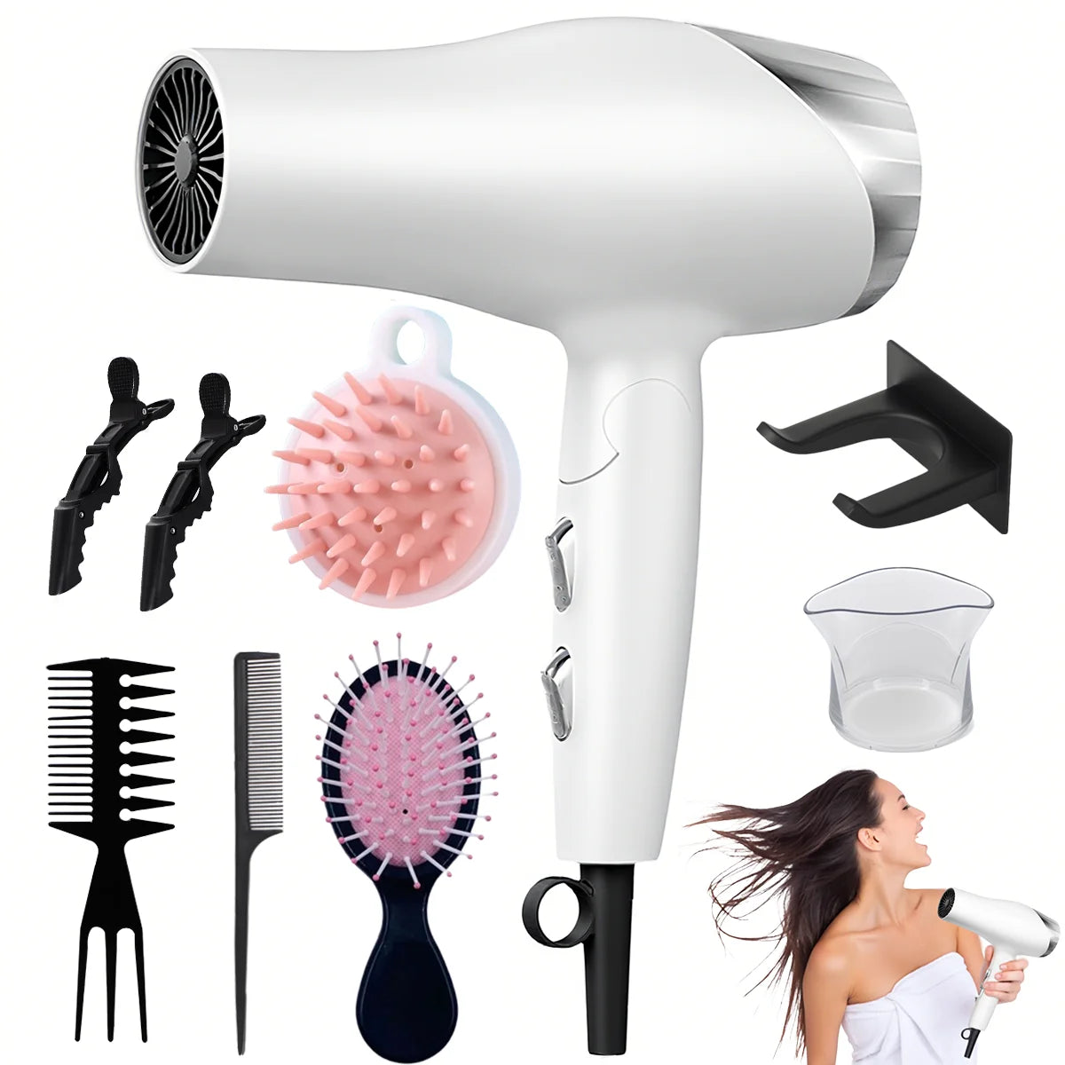 Foldable Fast Drying Hair Dryer with Diffuser f With Hot/Warm/Cold Wind,