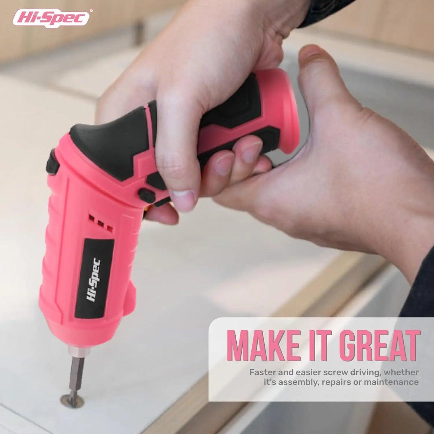 42pc Pink Cordless Power Screwdriver & Household Tool Kit with USB Rechargeable Electric Driver.