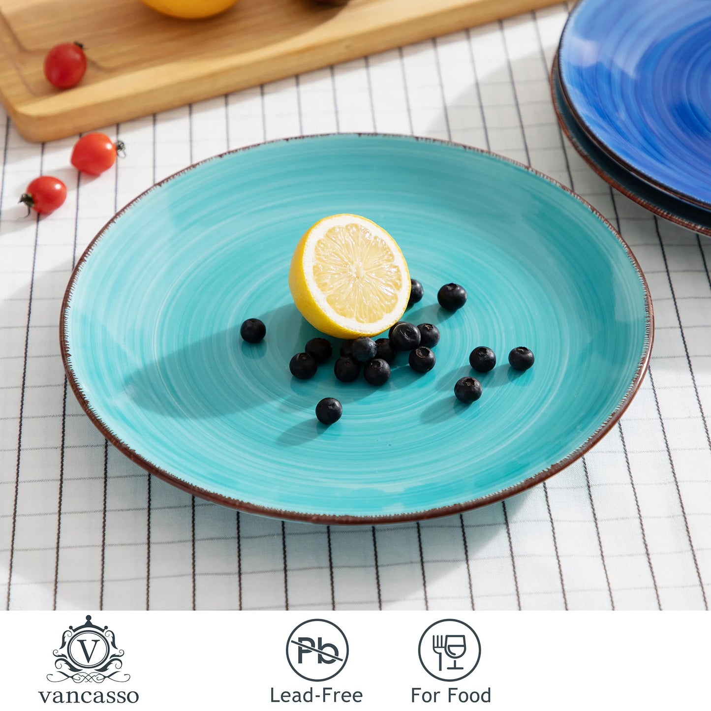 Bonita Blue 10.4 inch Dinner Plate Set of 6, Hand painted Big Plate Set in Rustic Look.