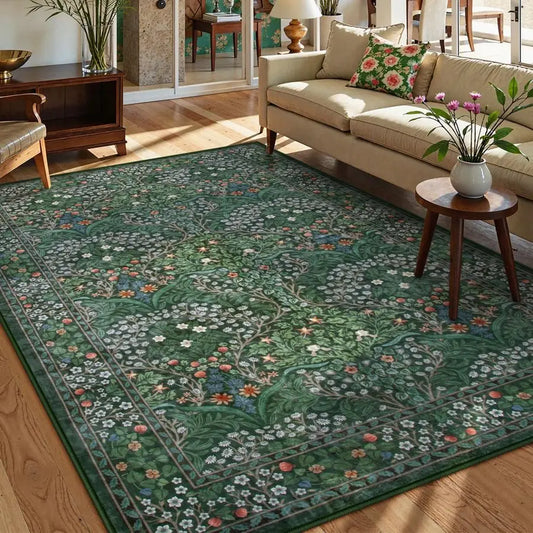 Floral Washable Rugs 5x7, Soft Green Rugs
